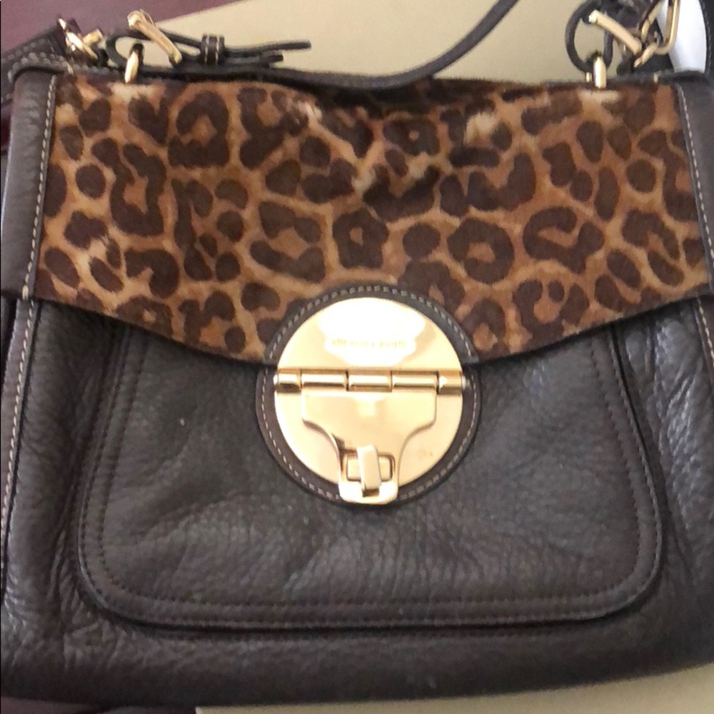 Michael Kors Brown leather bag w faux print